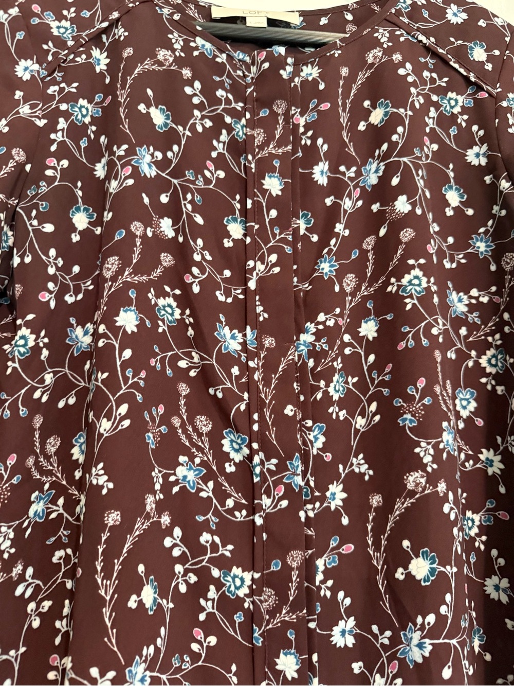 LOFT Purple Floral Button-Front Blouse with Blue Accents - Picture 2 of 3
